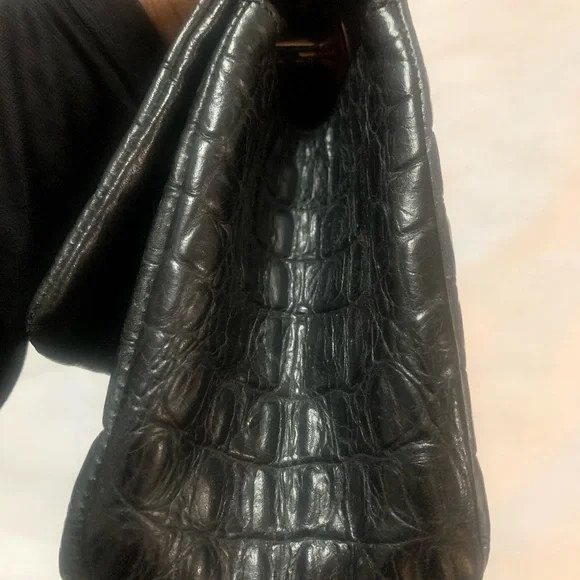Lanvin Black Crocodile-Embossed Shoulder Bag - Picture 3 of 15